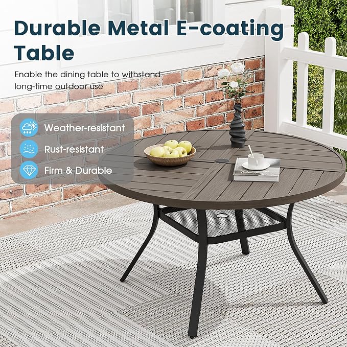 Patio Dining Table for 4, Round Metal Outdoor Table - Image 4
