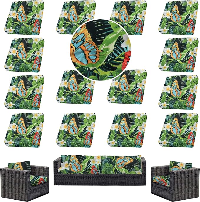 14Pcs Outdoor Cushion Covers, Patio Cushion Covers, Stretch Elastic Slipcovers by dreahoteztil