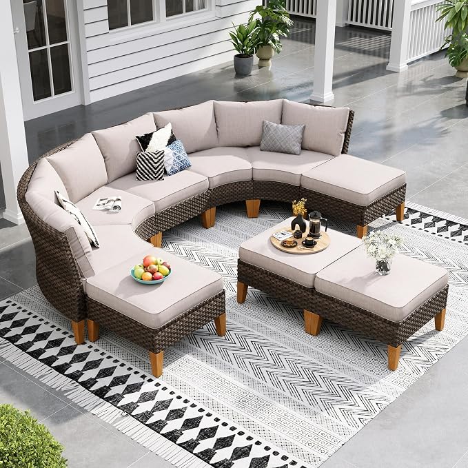 Sophia & William Large Half-Moon Outdoor Patio Furniture Set 9 Piece High Back by SophiaWilliam