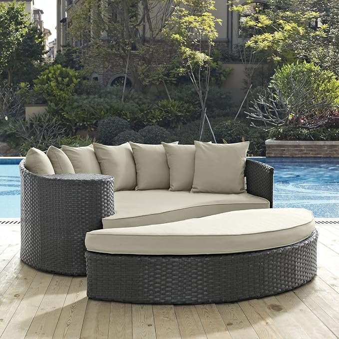 Modway EEI-1982-CHC-BEI Sojourn Wicker Rattan Outdoor Patio Sunbrella Fabric - Image 2