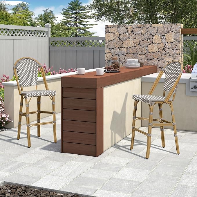 PURPLE LEAF French Bar Stool Set of 2 Bamboo Print Finish Patio Bar Stools - Image 3