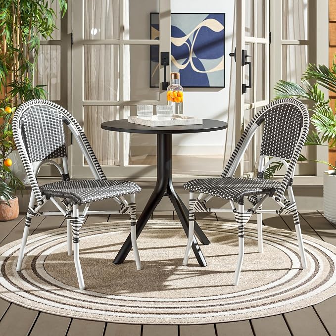 SAFAVIEH Outdoor Collection Torino Grey & White Parisian Bistro Chair Set of 2 - Image 2