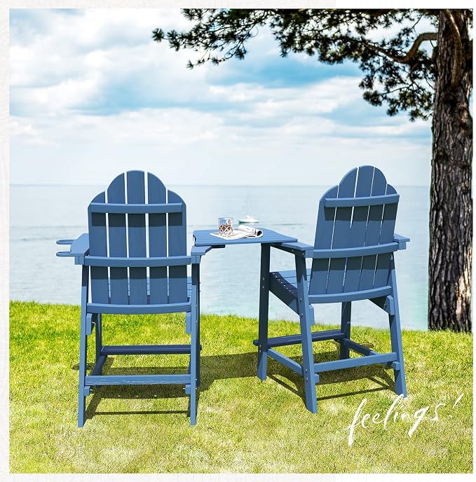 LUE BONA Tall Adirondack Chair Set of 2, All Weather HDPS Bar Height Adirondack - Image 6