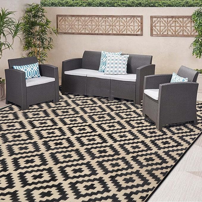 SAND MINE Waterproof Outdoor Rug 8x8 ft, Plastic Reversible Rug, Modern Area Rug by SANDMIND