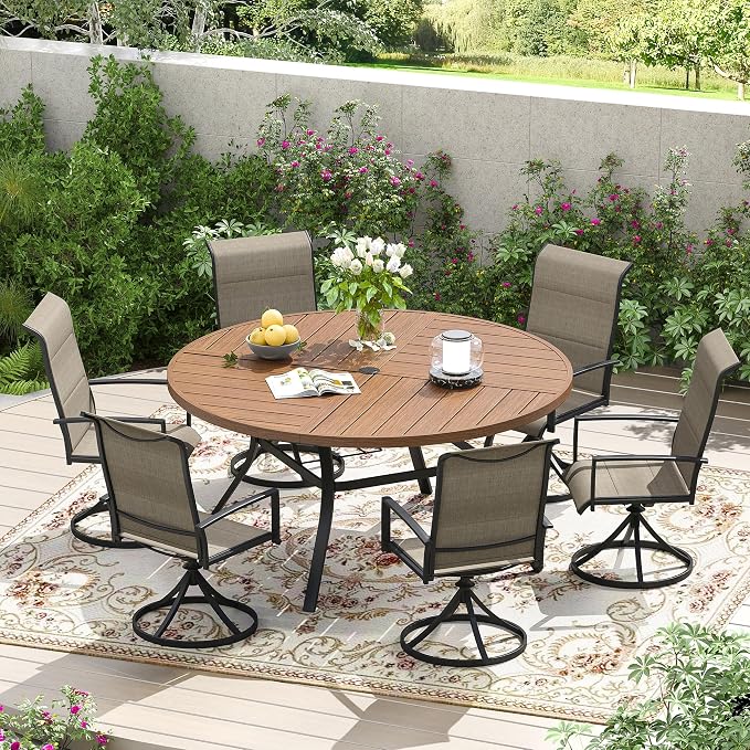 Patio Dining Table for 6-8, Round Metal Outdoor Table - Image 2