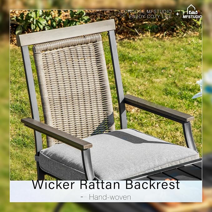 MFSTUDIO Outdoor Counter Height Bar Stool Set of 2, Swivel Rattan Backrest - Image 5