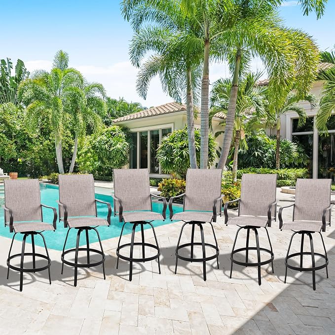 Vongrasig 6 Piece Patio Swivel Bar Chairs, All Weather Metal Textile High - Image 2