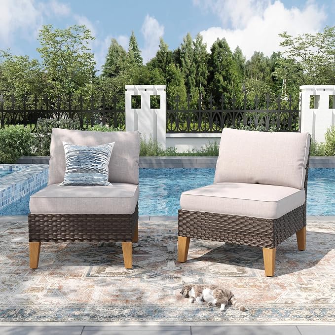 PHI VILLA Patio Furniture Sectional Sofa Set of 2，Outdoor Wicker Furniture by PHIVILLAThepioneerofcomfortablehouseholdsupplies