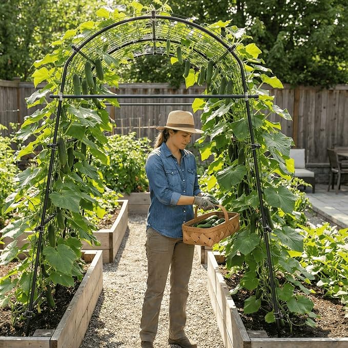 7ft Garden Arch Trellis for Climbing Plants Outdoor-Heavy Duty Metal Cucumber - Image 8