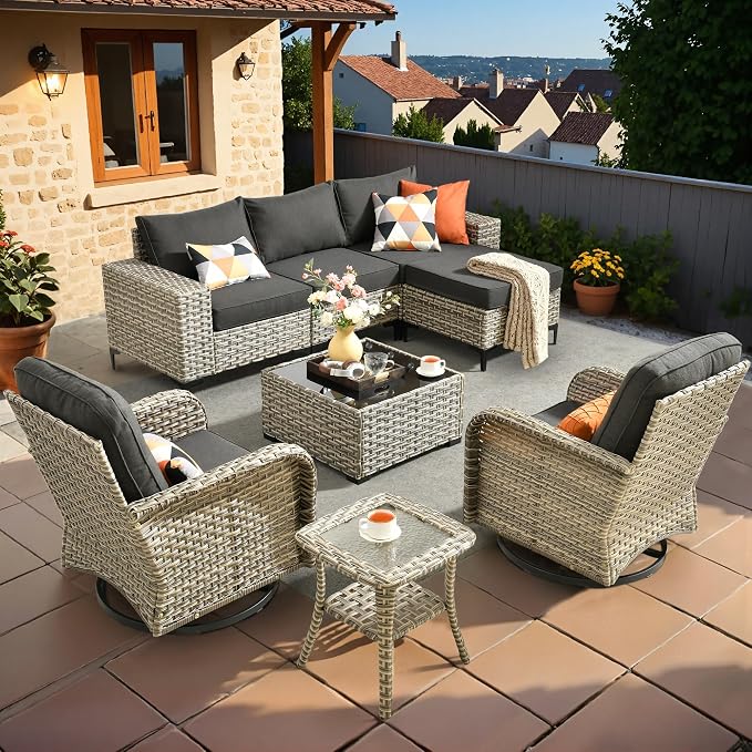 HOOOWOOO Outdoor Sectional Furniture Set, 8 Pieces Wicker Patio Conversation by DesignforBetterLife