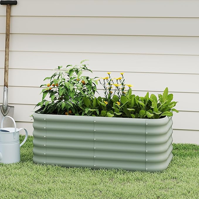 Galvanized Raised Garden Bed, Outdoor Planter Bed, Metal Planter Box by Besebay