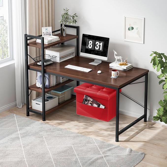 AmasSmile Red Storage Ottoman Folding Foot Rest Stool - Image 5