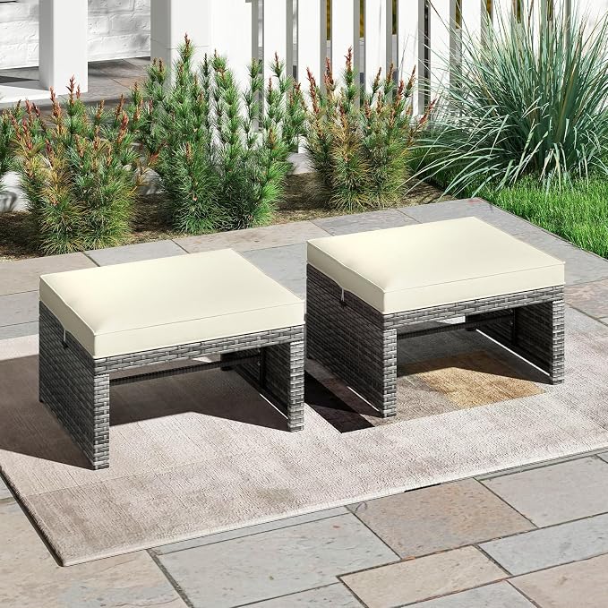 Tangkula 2 Pieces Patio PE Rattan Ottomans, and Yard - Image 2