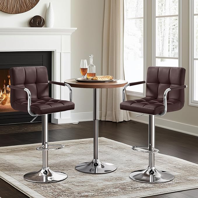 Yaheetech Bar Stools Set of 2, Adjustable PU Leather Swivel Barstools, Modern - Image 5