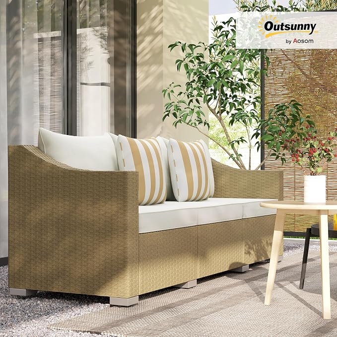 Outsunny 3 Seater Patio Sofa, Wicker Sofa - Image 2