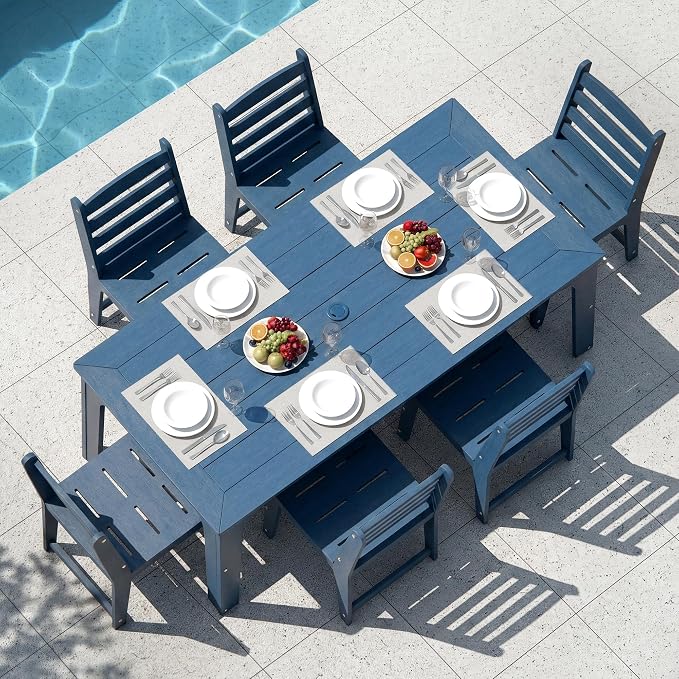 HDPE Patio Dining Set for 6, Weather-Resistant Outdoor Table by ACUELGardenFurniture