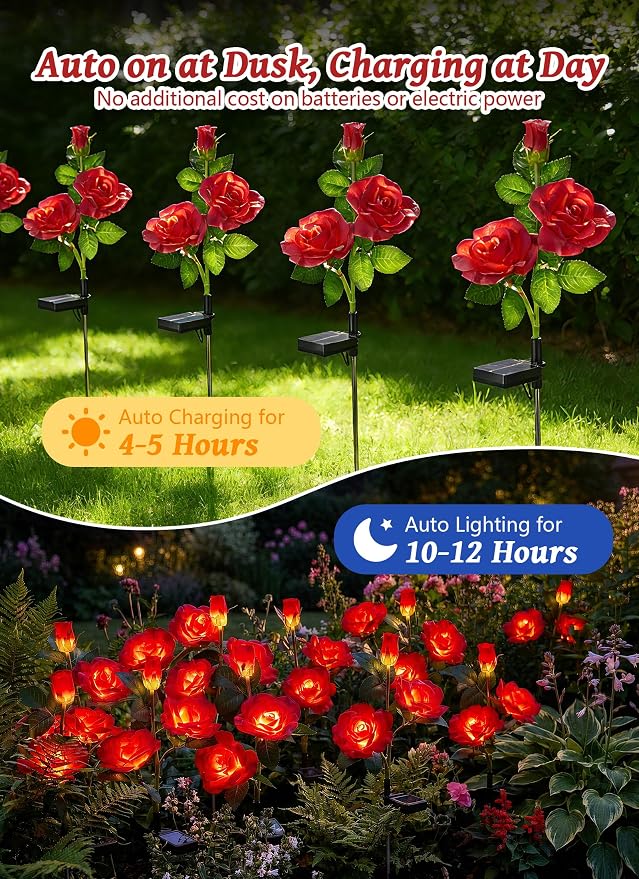 Brightown Outdoor Solar Flower Lights, 4 Pack Solar Garden Light - Image 5