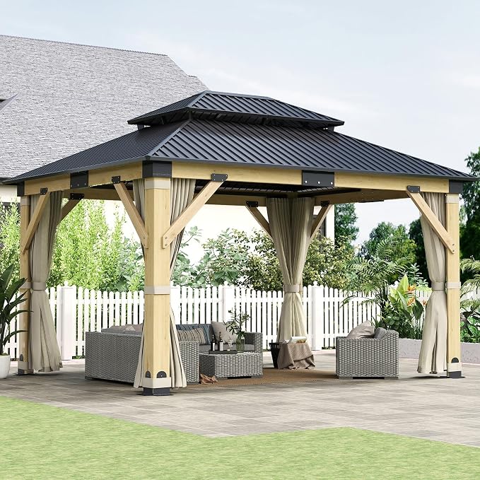 13'x15' Wood Gazebo, Outdoor Solid Wooden Gazebo - Image 3