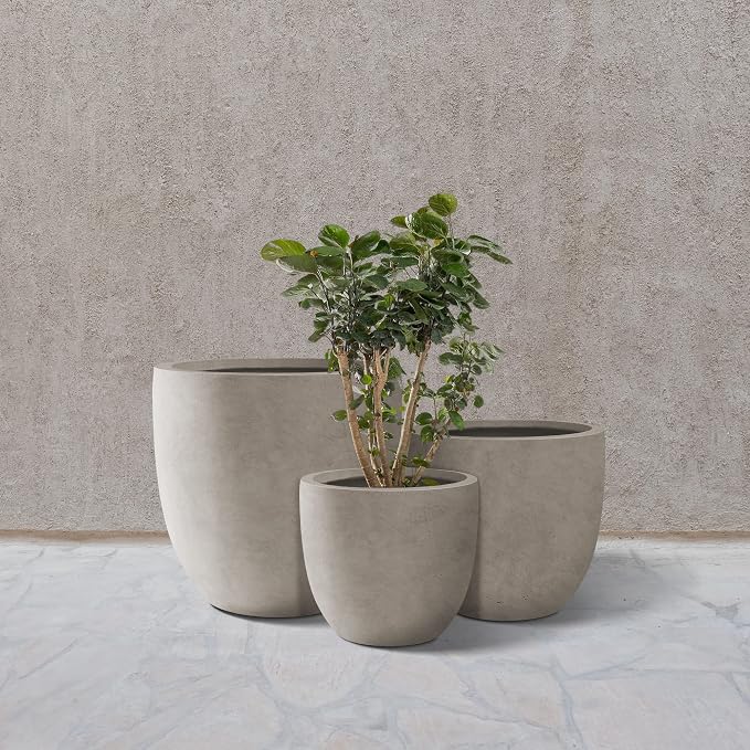 Kante 20", 13.4" Dia Round Concrete Planters, Outdoor Indoor Modern Decorative - Image 8