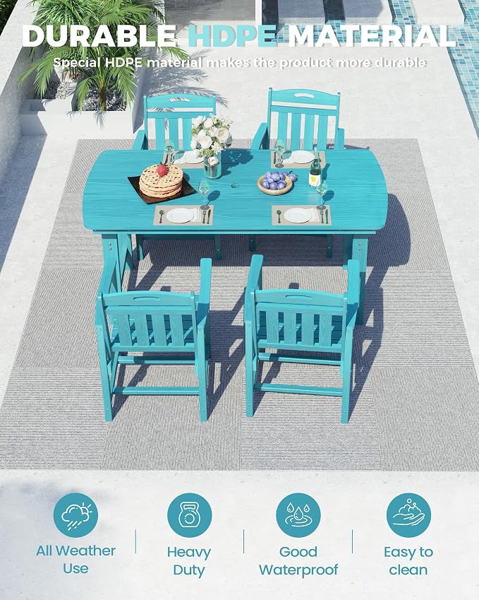 Ciokea HDPE Outdoor Dining Set, 5-Piece Patio Table and Chairs Set - Image 2