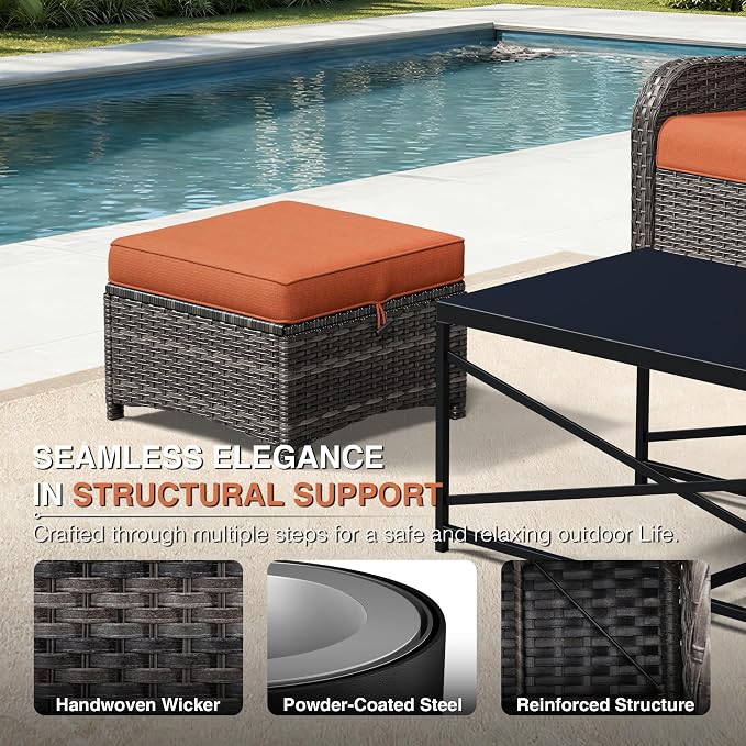 Joyside Outdoor Ottoman Set of 2, Patio Large Ottoman Foot Rest - Image 4