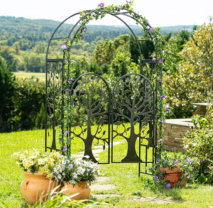 Plow & Hearth Arch Metal Outdoor Garden Arbor, 84 inches Tall, Iron Trellis - Image 4