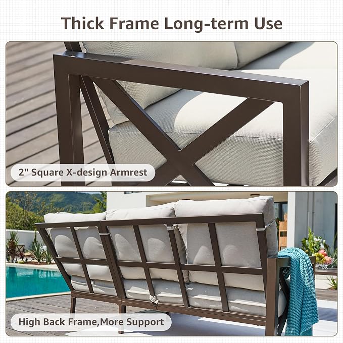 NATURAL EXPRESSIONS 6 Pieces Patio Furniture Sets, Metal Outdoor Sectional - Image 4