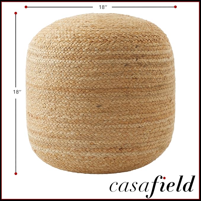Casafield Hand-Braided Jute Pouf Ottoman Footrest, Natural Woven Boho Floor - Image 3