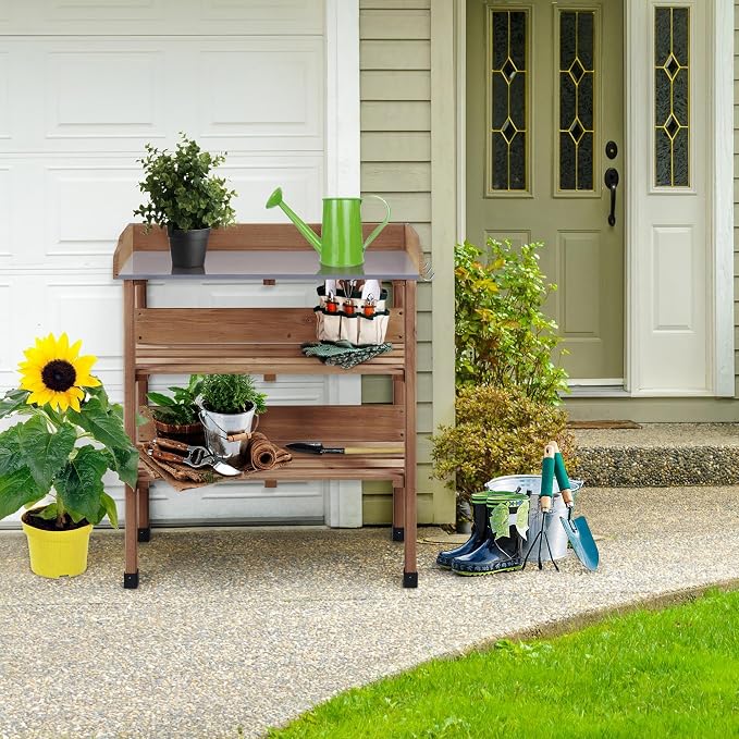 Yaheetech Outdoor Garden Potting Bench Table, Wooden Horticulture Planting - Image 5