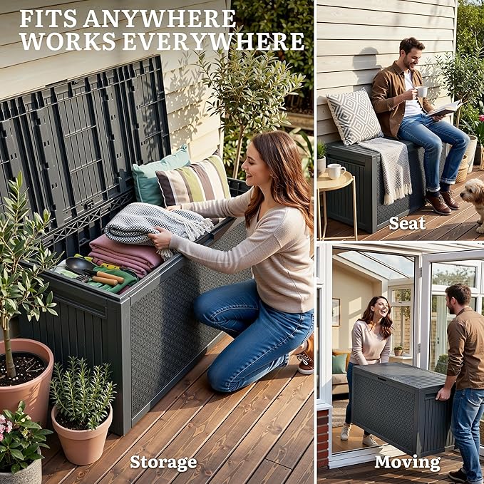 YITAHOME 90 Gallon Large Outdoor Deck Box, Lockable Waterproof Resin Storage Box - Image 7