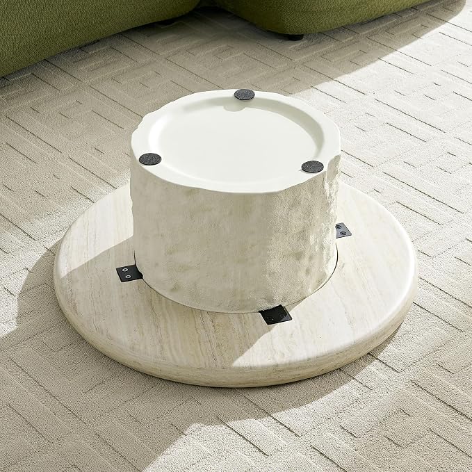 Coffee Table Set of 2, Round Fiberglass Imitation Stone Table Cement Rock - Image 6