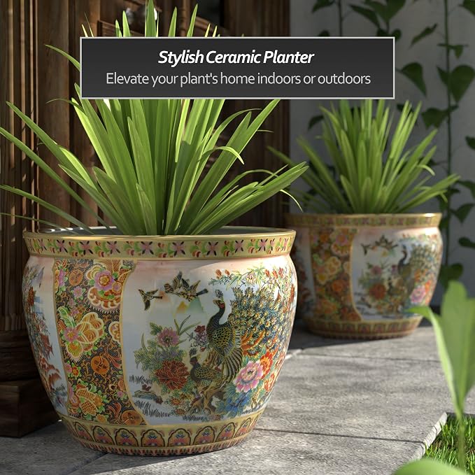 Red Lantern Large 22" Satsuma Porcelain Fishbowl Planter - Image 2