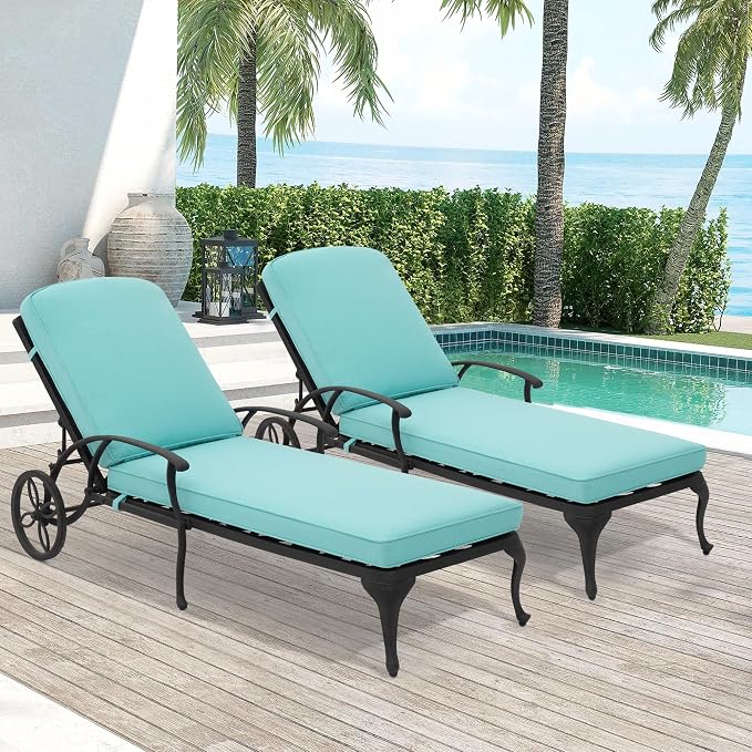 Chaise Lounge Chair Outdoor- Set of 2 Patio Pool Chairs Tanning Lounges by Villeston