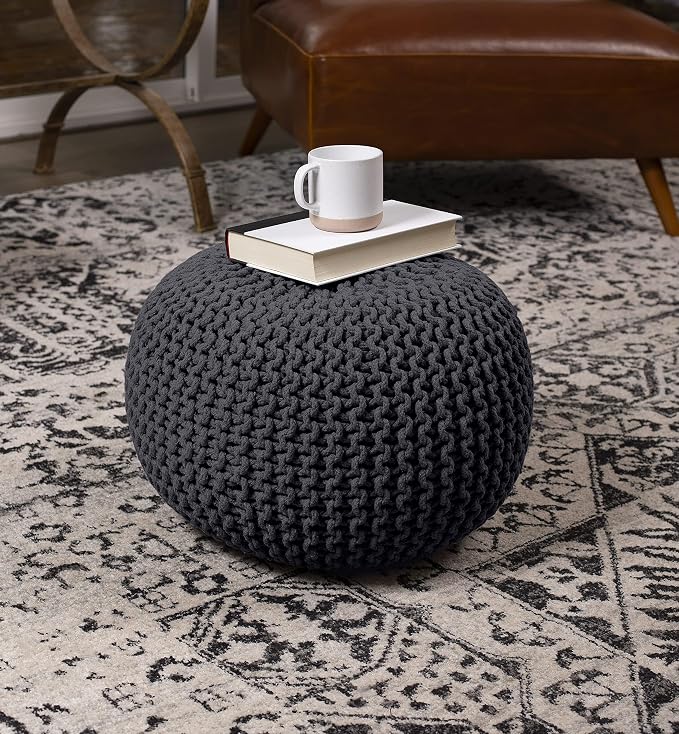 BIRDROCK HOME Round Pouf Ottoman | Cotton Braided Foot Stool - Image 7