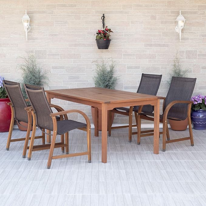 Amazonia Bahamas 5-Piece Patio Round Dining Table Set | Eucalyptus Wood | Ideal by Amazonia