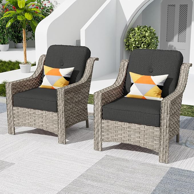 HOOOWOOO 2 Piece Patio Chairs Set, Outdoor Wicker Chairs, All Weather Resistant by DesignforBetterLife