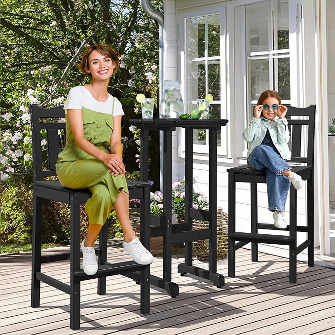 nalone Outdoor Bar Chairs and Table Set, HDPE Balcony Adirondack Chairs and - Image 5