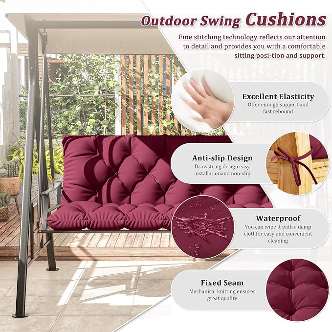 Porch Swing Cushion with Backrest 2-3 Seater Outdoor Bench Cushions Waterproof - Image 4