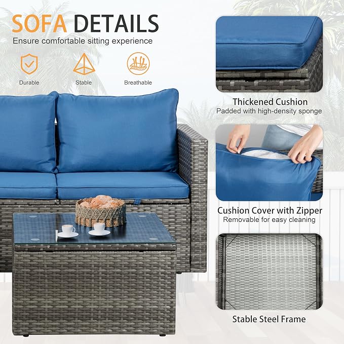 Shintenchi Outdoor Patio Furniture Sets, Small Outdoor Sofa Patio Sectional - Image 5