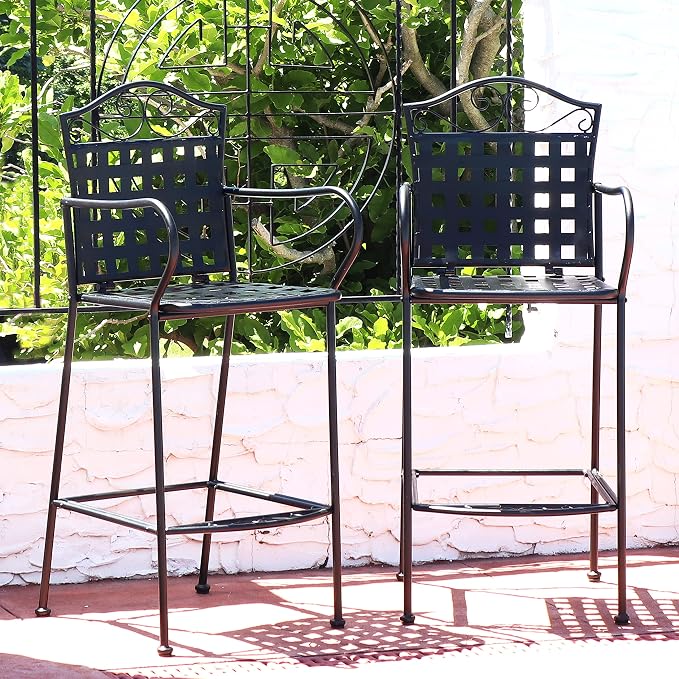 Sunnydaze 47.5-Inch H Wrought Iron Outdoor Bar Chairs - Image 2