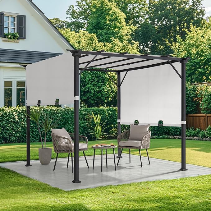 Sunjoy 9 x 9 ft. Pergola, Outdoor Patio Matte Black Steel Classic Frame Pergola by SUNJOY
