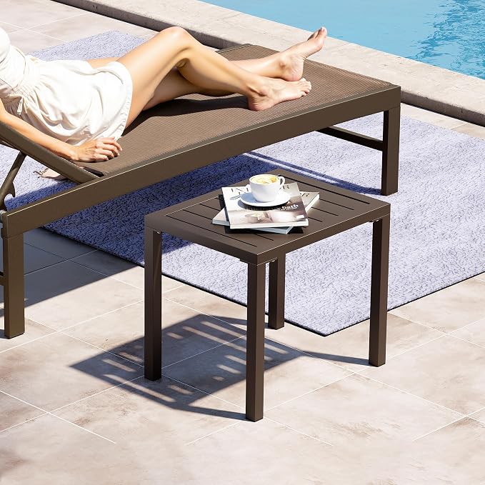 Crestlive Products Outdoor Side Table Set of 2, Aluminum Small Rectangular - Image 2