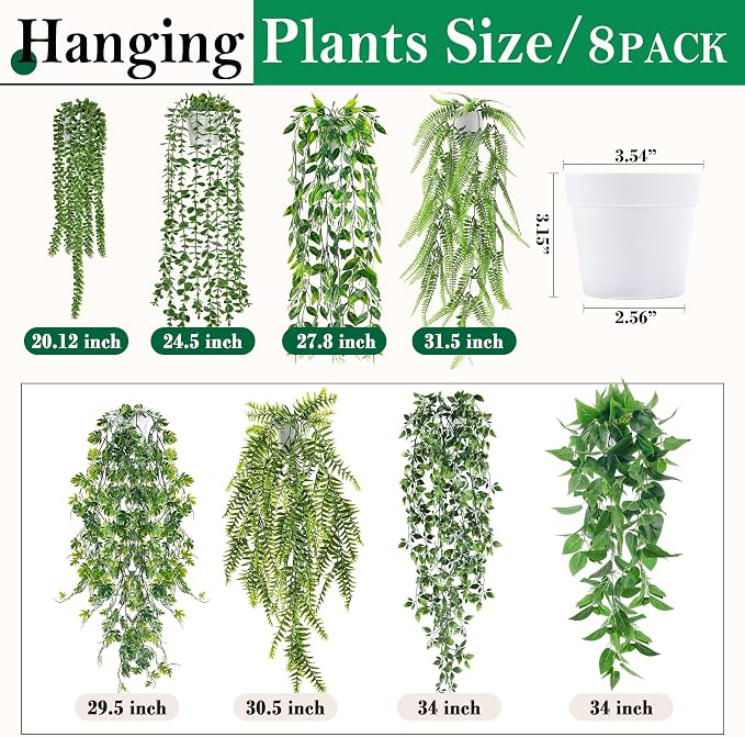 Der Rose 8Pcs Fake Plants Hanging Artificial Ivy Vine Faux Eucalyptus Hanging - Image 3