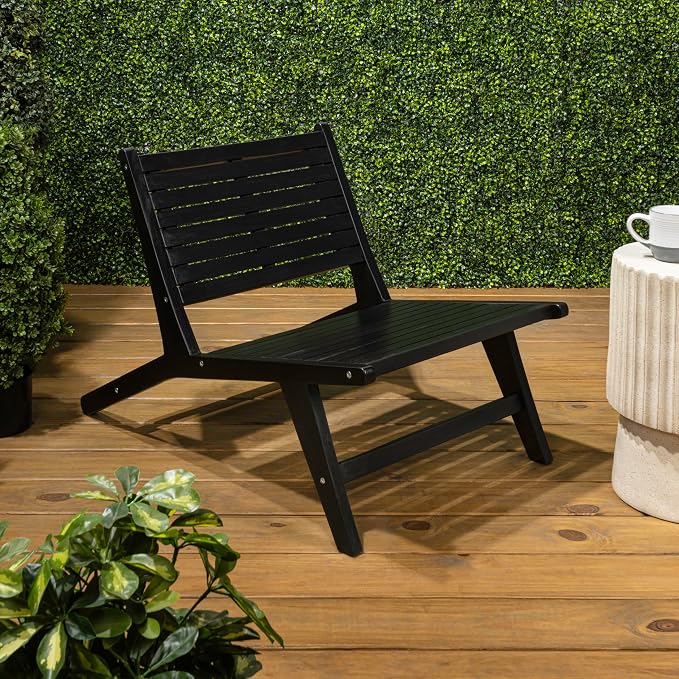 JONATHAN Y PAT2000C Leo Mid-Century Modern Wood Armless Outdoor Lounge Chair - Image 2