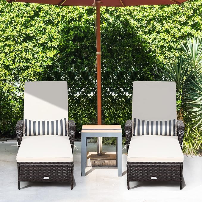 Tangkula Wicker Chaise Lounge Outdoor Set of 2, Patio Rattan Reclining Chaise - Image 2