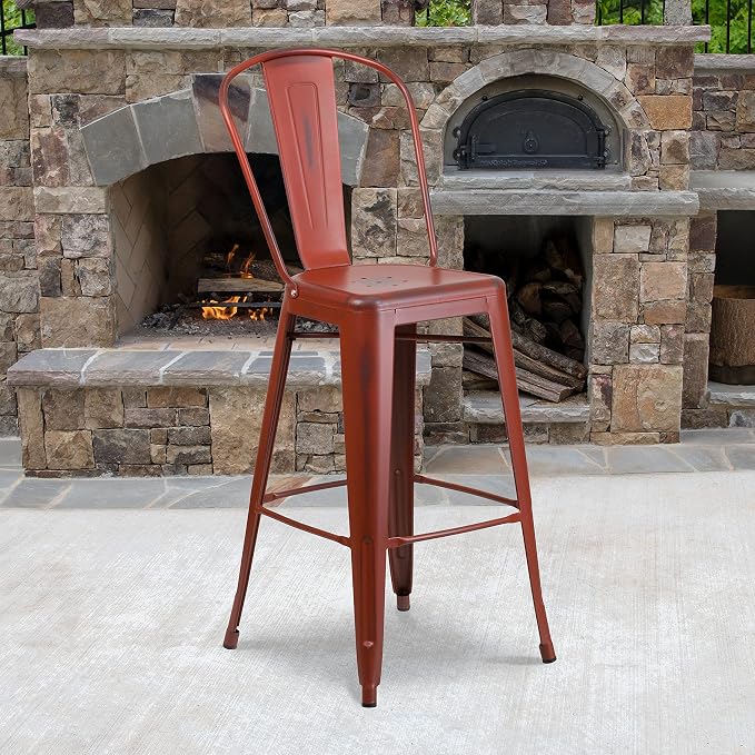 EMMA + OLIVER Commercial Grade 30" H Distressed Red Metal Indoor-Outdoor by EMMAOLIVER