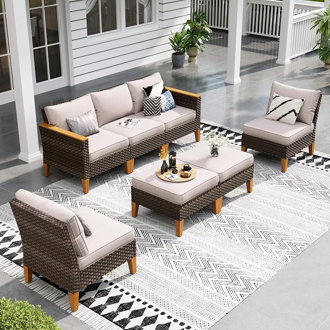 Sophia & William 7 Piece Patio Furniture Sets, Sectional Outdoor Rattan Wicker by SophiaWilliam
