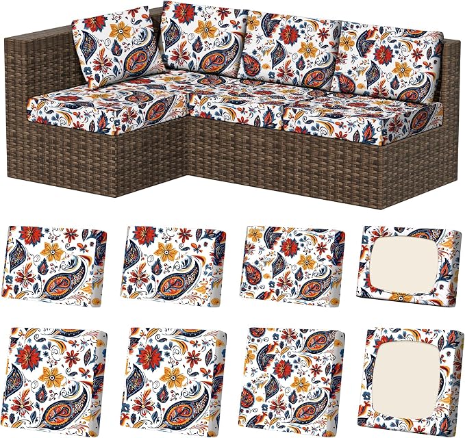 8Pcs Square Large + Rectangle Stretch Patio Cushion Covers, Couch & Sofa by VORSHAPE