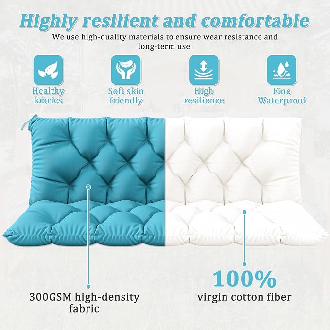 Porch Swing Cushion with Backrest 2-3 Seater Outdoor Bench Cushions Waterproof - Image 4