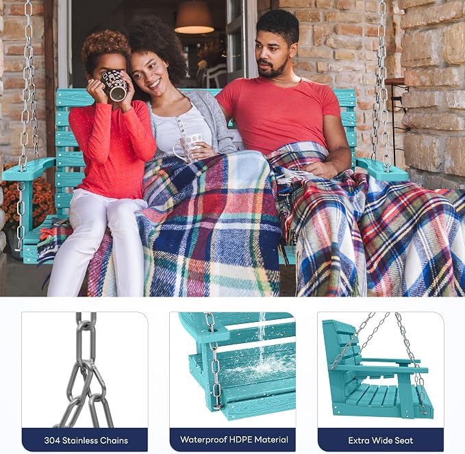 KINGYES Outdoor Hanging Patio Swing Set of 4, 2 Seat Swing Chair - Image 4